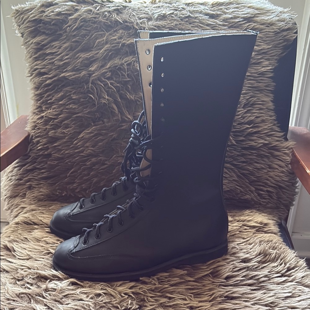Black Lace-Up Knee-High Boots